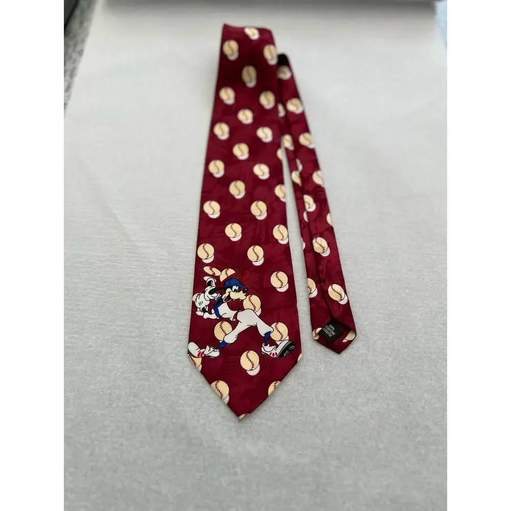 Vintage 90's Mickey Unlimited Disney Goofy Baseball Novelty Necktie L58 W 3.75